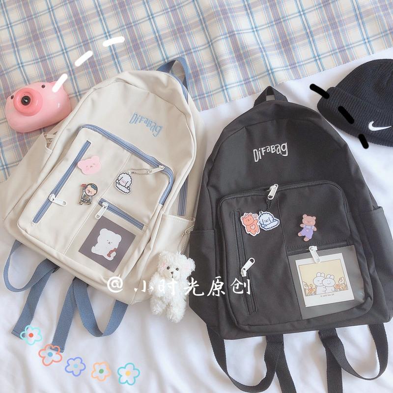 韩版ins日系原宿卡通学生书包女百搭学院风双肩包小清新旅行背包 藕色(收藏送小礼物) 普通单包