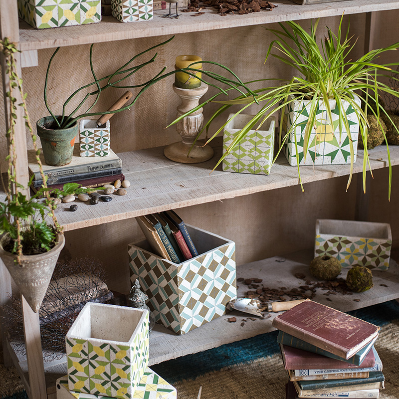 美帮汇氧气系列方体水泥花器花盆花瓶装饰收纳摆件清新艺术风格 G需要打孔请备注 大高清大图