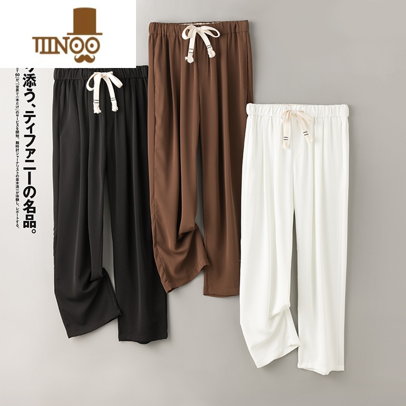 YANXU日系慵懒风网红冰丝垂坠感老爹阔腿裤男直筒显瘦宽松长裤显宽红日高清大图