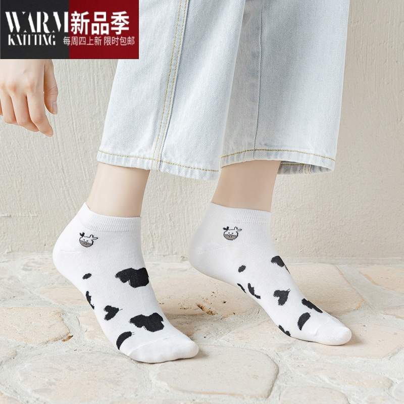 shanchao短袜女薄款袜子女ins潮可爱日系百搭白色短筒船袜