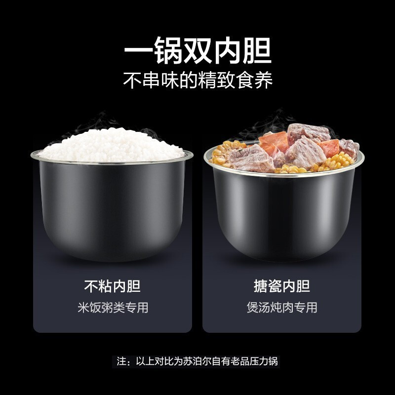 苏泊尔(SUPOR)SY-60YC15 电压力锅6升大容量高压锅家用预约定时耐磨不粘分体式上盖全智能压力锅 一锅双胆高清大图