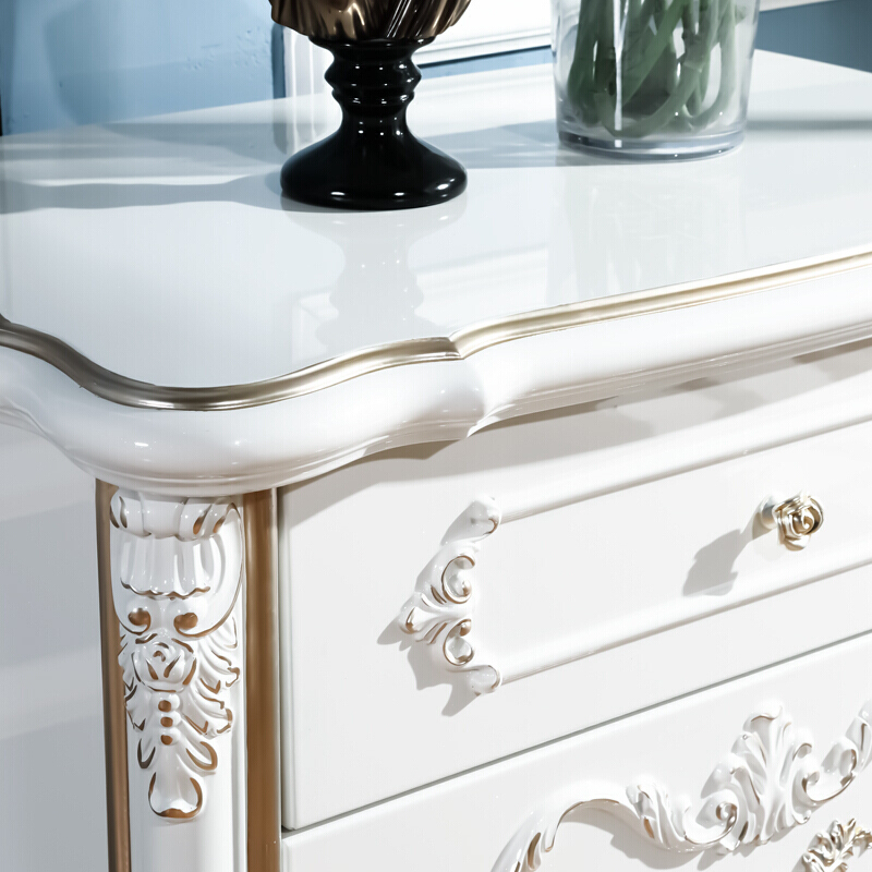 白色乳白色简约简欧欧式实木花五斗柜储物柜收纳柜实用小柜子 五斗柜