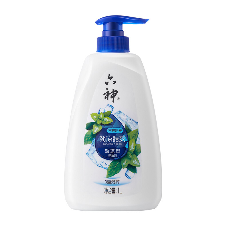 六神 劲凉酷爽 沐浴露1L(男士女士沐浴乳液 清新薄荷香 保湿滋润 劲凉提神 薄荷精华 )