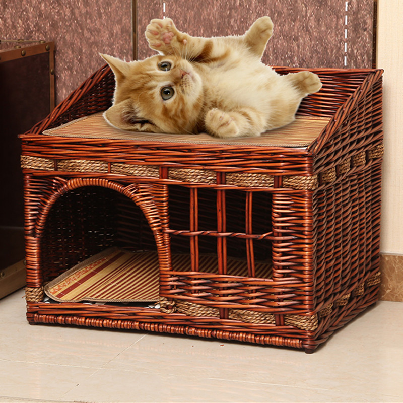 夏季猫窝四季通用藤编猫屋封闭式猫别墅猫笼网红猫咪窝猫产房狗窝高清大图