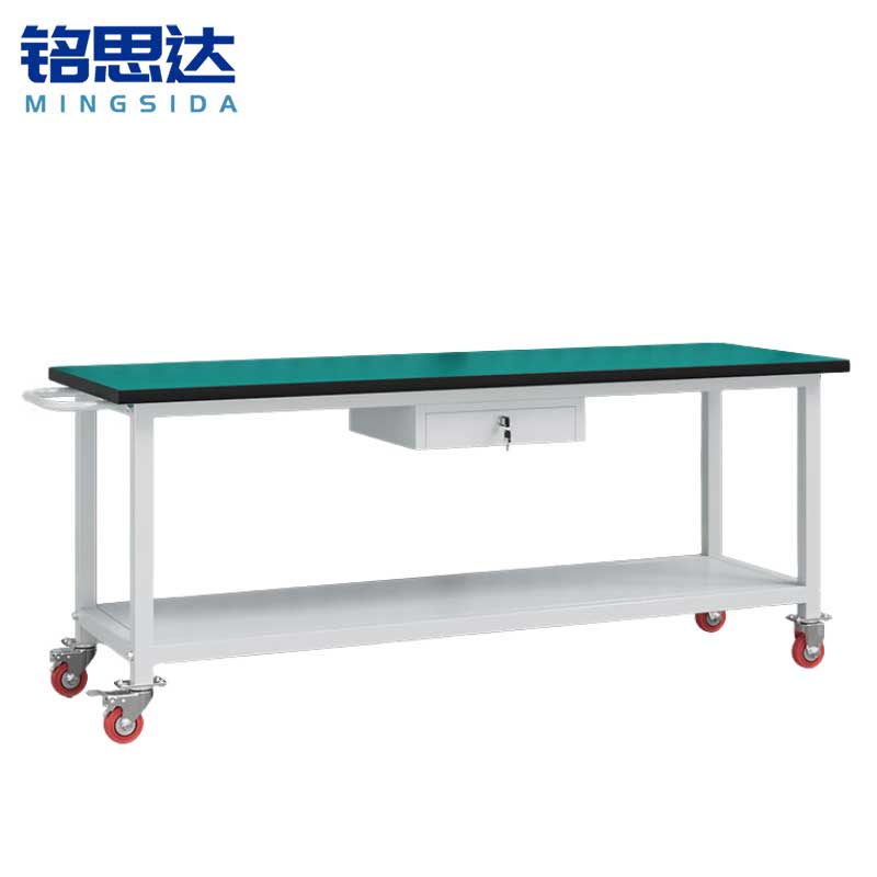 铭思达轻型防静电工作台双层180*60*75cm(带轮)张