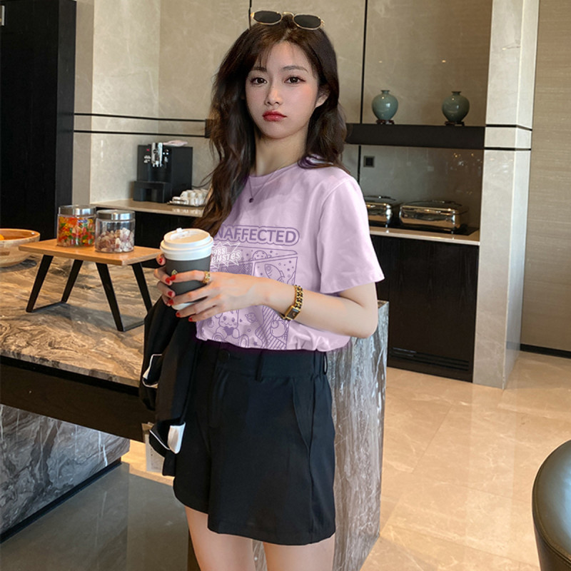 唐狮短袖t恤女夏季新款前胸印花韩版森系小个子宽松上衣百搭