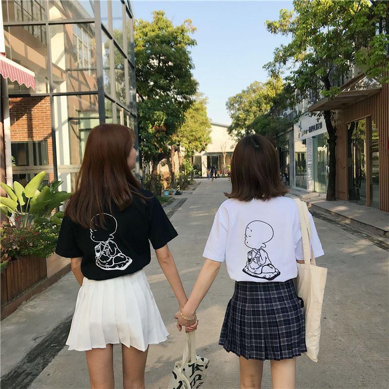 春夏女装韩版宽松一个小朋友印花圆领短袖T恤3126白色均码