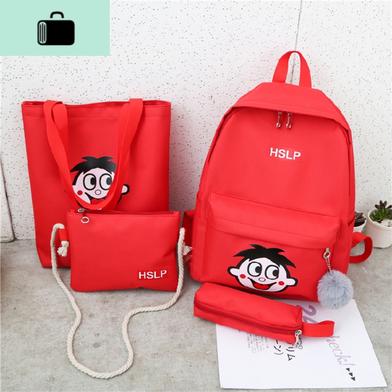 中小学生书包女韩版初中高中大学生校园简约百搭双肩包女小清新NEW LAKE 866红色五件套