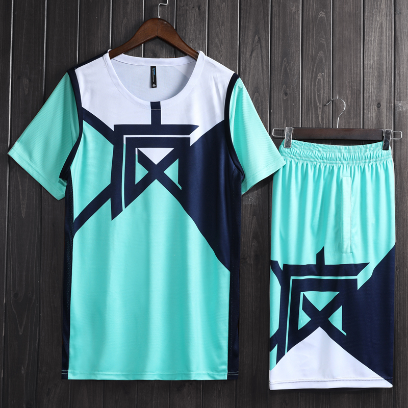 夏季宽松跑步训练短袖假两件球衣男运动健身恤透气有袖球衣套装视频