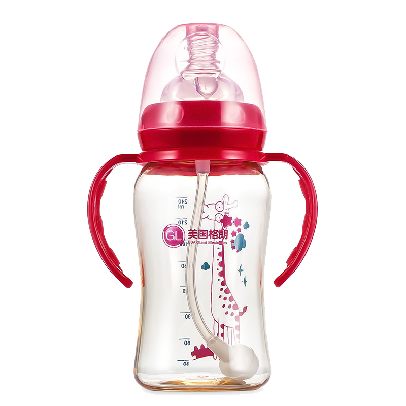 GL格朗 宽口径 婴儿医用食品级耐高温180度带手柄PPSU奶瓶防摔奶杯180ML N-3(酒红色)