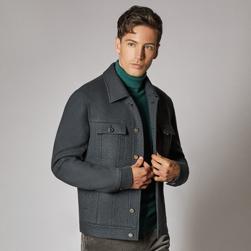 brloote巴鲁特羊毛工装夹克男贴袋廓形百搭质感翻领外套冬装