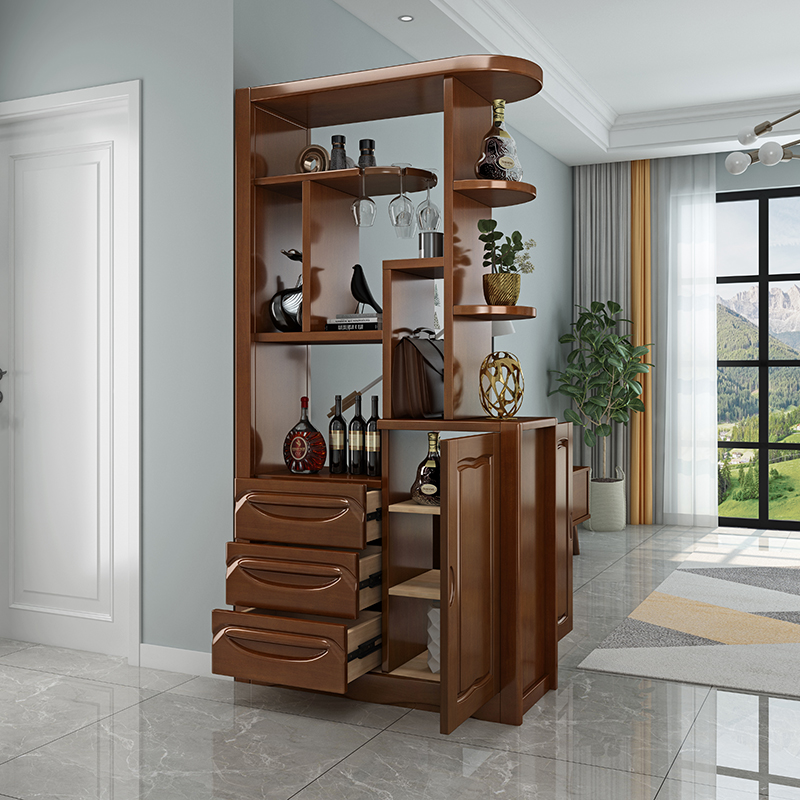 青木川 实木酒柜鞋柜一体靠墙小户型双面客厅餐厅家用进门口入户两面双面迷你玄关隔断屏风柜收纳储物柜装饰柜间厅柜简约现代高清大图