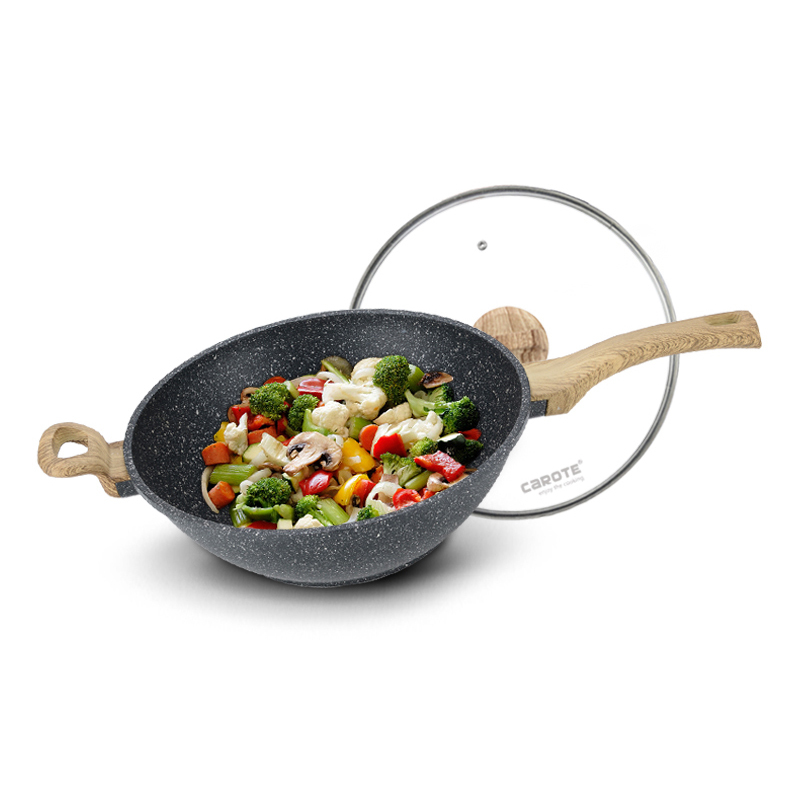 卡罗特(CaROTE)麦饭石单柄带耳炒锅 不粘少油烟家用炒菜锅 平底锅电磁炉锅具32CM