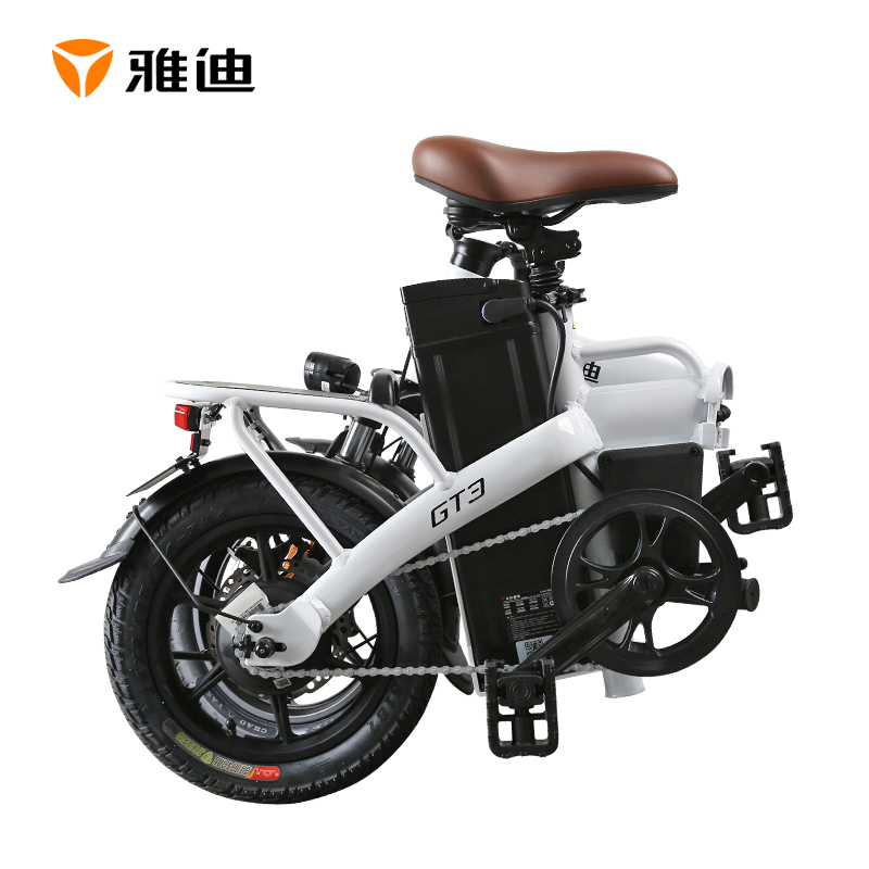 雅迪电动车GT3锂电池48V20Ah助力便携电动迷你男女代驾折叠自行车 GT3新塔夫绸白