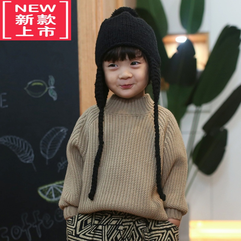 可莉允砚台家韩版儿童毛衣男女童半高领粗针宝宝套头2022秋冬新款加厚潮