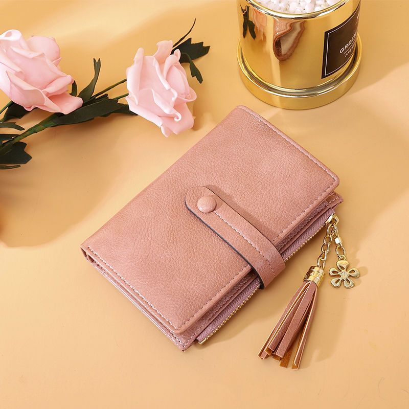 派尼美特钱包女韩版新款女士真皮质感短款钱包大容量流苏多卡位学生小