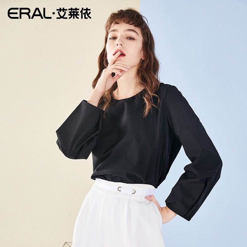 艾莱依2018春装新款韩版t恤女长袖小心机露肩上衣