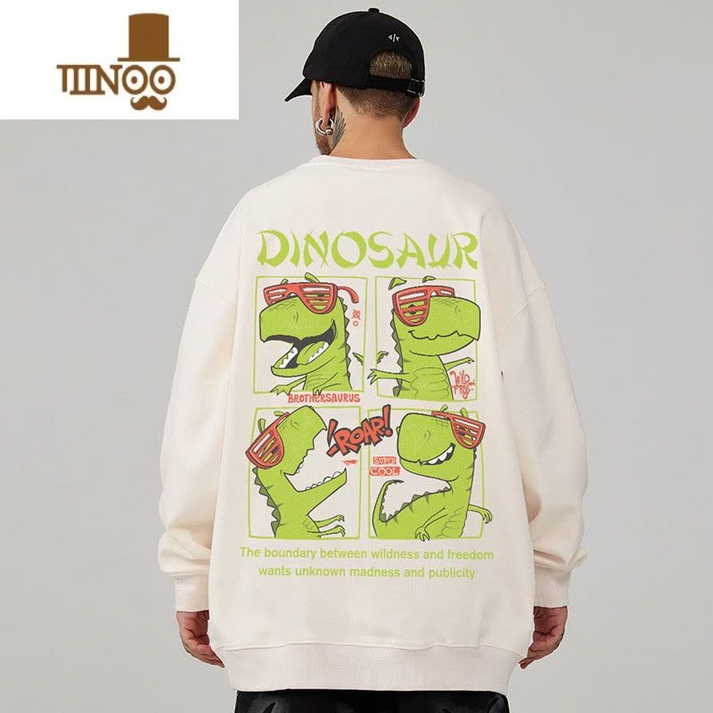 YANXUoversize港风圆领卫衣胖子男生潮牌潮男大码男装冬款加绒无帽图片