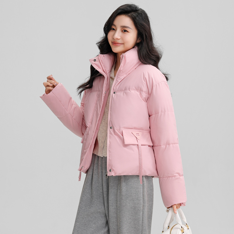 2024羽绒棉服加厚新款冬季短款立领百搭宽松面包服学生棉衣外套女 粉色 XXL