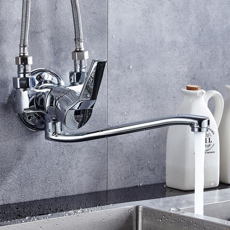 全铜厨房明装冷热水龙头洗菜盆明管挂墙式阳台洗衣池水混水阀