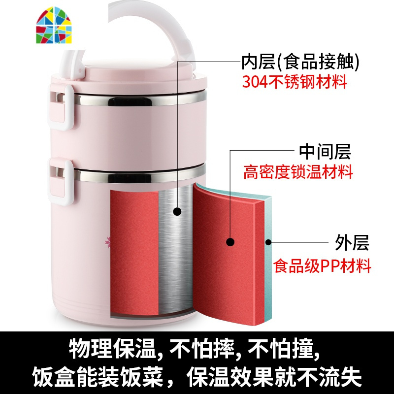 家用不锈钢多层超长保温桶饭盒大容量超大便携上班族双层带便当盒 FENGHOU 白色5层+袋(全密封)