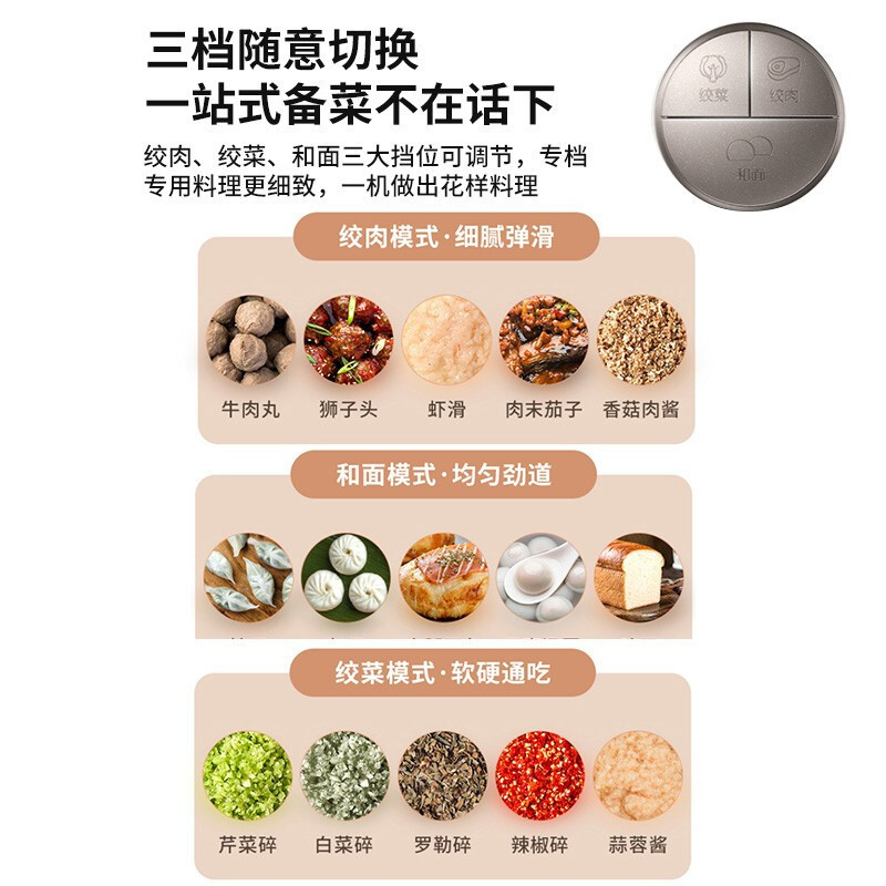 九阳(Joyoung)[太空系列]双杯和面绞肉机 家用电动多功能料理机搅拌辅食机切菜绞馅不锈钢碎肉S35-LA993