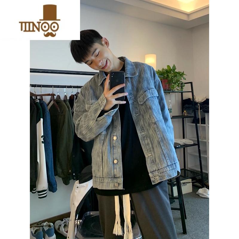 YANXU复古渐变牛仔夹克男网红韩版ins潮流宽松百搭感潮牌外套