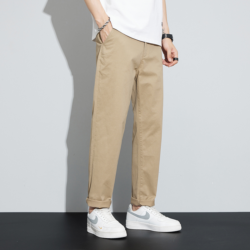 金盾(KIN DON)夏季直筒休闲裤男九分裤宽松修身潮流男裤弹力纯棉卡其浅色裤子高清大图