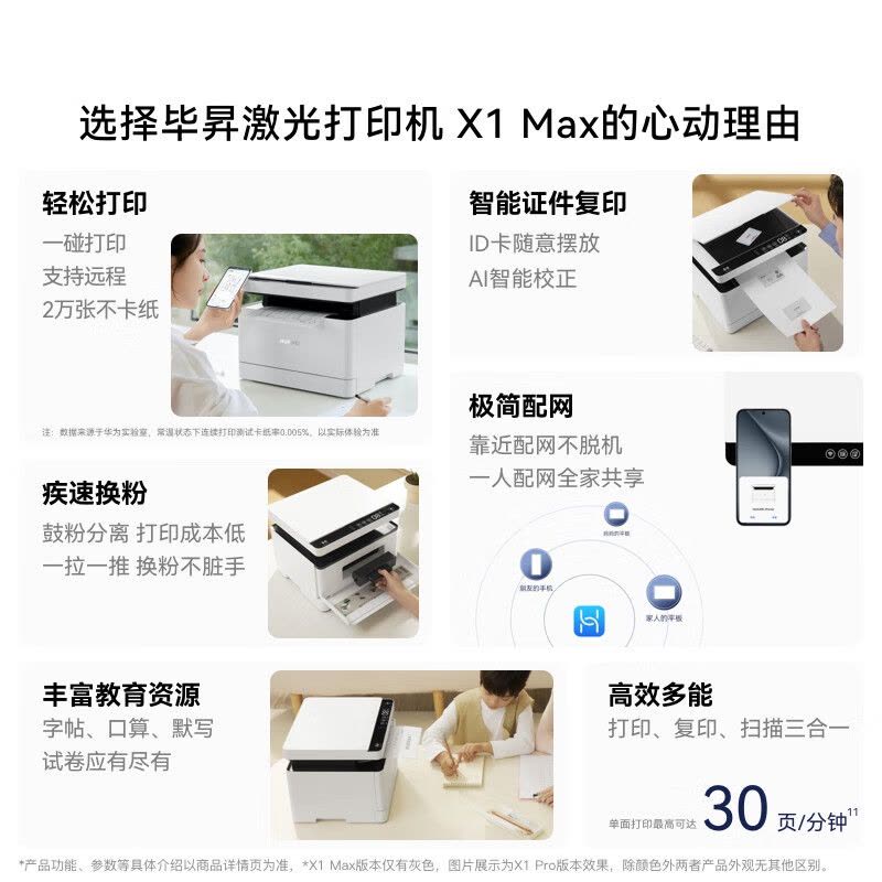 华为毕昇 X1 Max 黑白激光打印机 学生家用 办公商用/打印复印扫描三合一/自动双面/适配鸿蒙笔记本图片