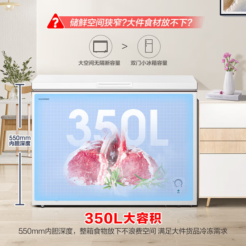 容声(Ronshen)350升大容量冰柜冷藏冷冻转换单温冷柜 厨房卧式冷冻柜 BD/BC-350E10HNLAD 350高清大图