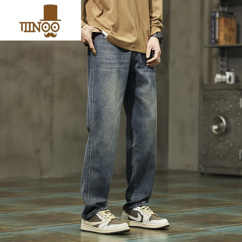 yanxu阔腿牛仔裤男士夏季2023新款宽松直筒美式潮牌工装休闲长裤子