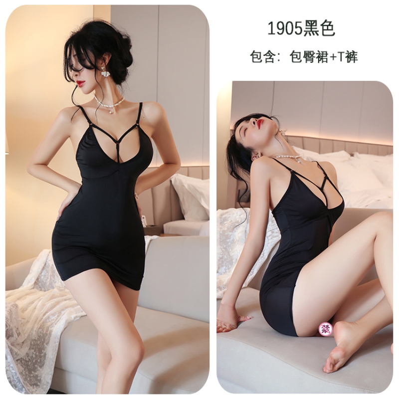 长夜漫漫情趣内衣床上透视装性感睡衣免脱开档包臀裙制服诱惑1905 全黑色 均码(80-130斤)