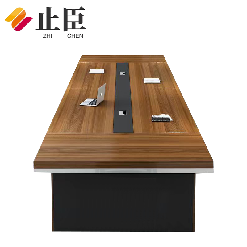 止臣 会议桌 现代简约会议桌接待洽谈桌培训桌贴木皮会议桌长条桌 4.5*1.5 米高清大图
