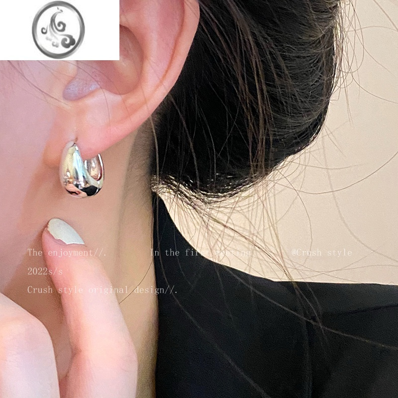 JiMi欧美风~圆弧金色素圈耳圈女高级ins简约耳环2023年新款潮耳扣耳饰
