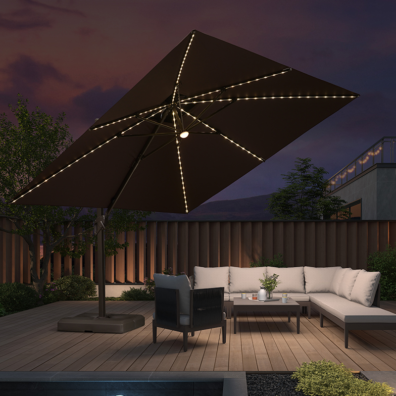 紫叶户外遮阳伞别墅罗马伞户外伞花园太阳伞庭院伞室外露台遮阳棚 带灯2.5米方【82mm铝合金杆，420斤水箱】
