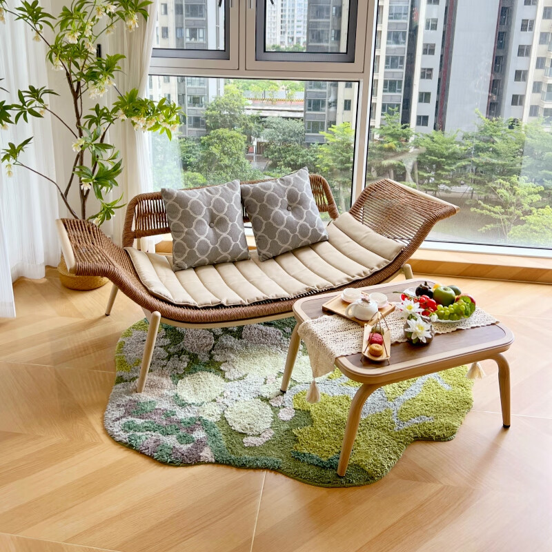 紫叶檀花贵妃椅阳台躺椅藤沙发单人小户型卧室家用简约民宿贵妃榻 贵妃椅+茶桌