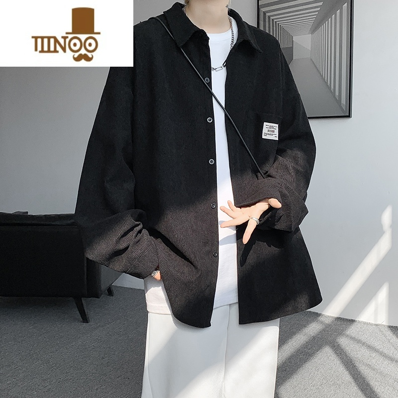YANXU190高个子衬衫男长袖感日系工装衬衣学生灯芯绒外套