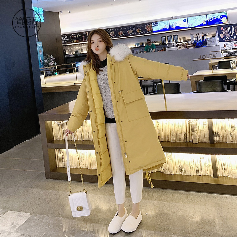 简妮薇(JIANNIWEI)中长款羽绒服棉服女2019冬季新款韩版加厚加绒棉衣宽松超大码棉袄面包服女