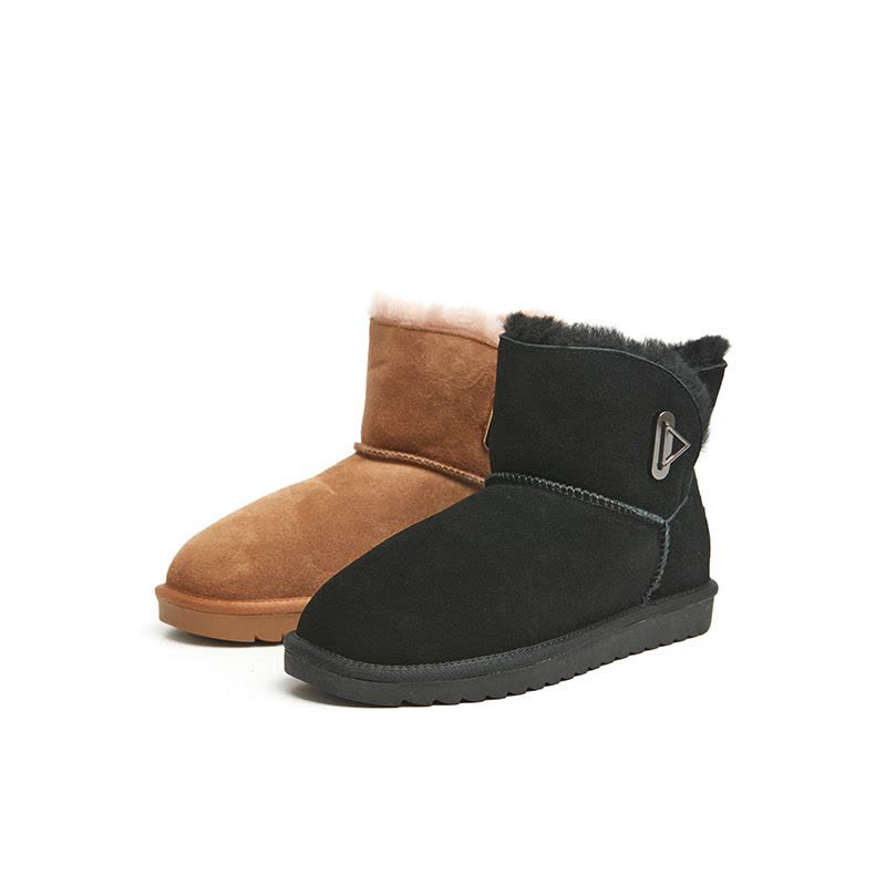 红蜻蜓雪地靴女鞋冬季加绒棉鞋女纯色保暖鞋休闲防水厚底短筒靴棉靴子女图片