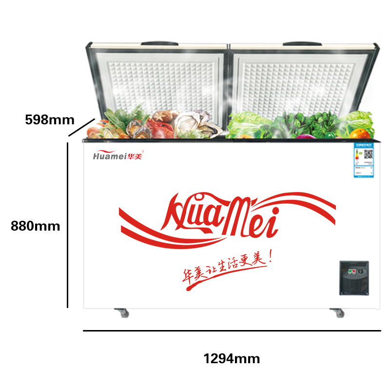 华美(Huamei)BCD-359升顶开门冰柜 冷藏冷冻转换 节能单温冰箱 家用商用卧式冷柜展示柜