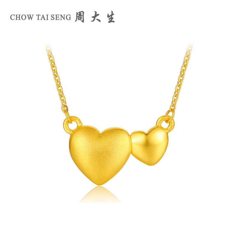 周大生定价黄金首饰套装 硬足金双爱心套链女士自戴送恋人金链子