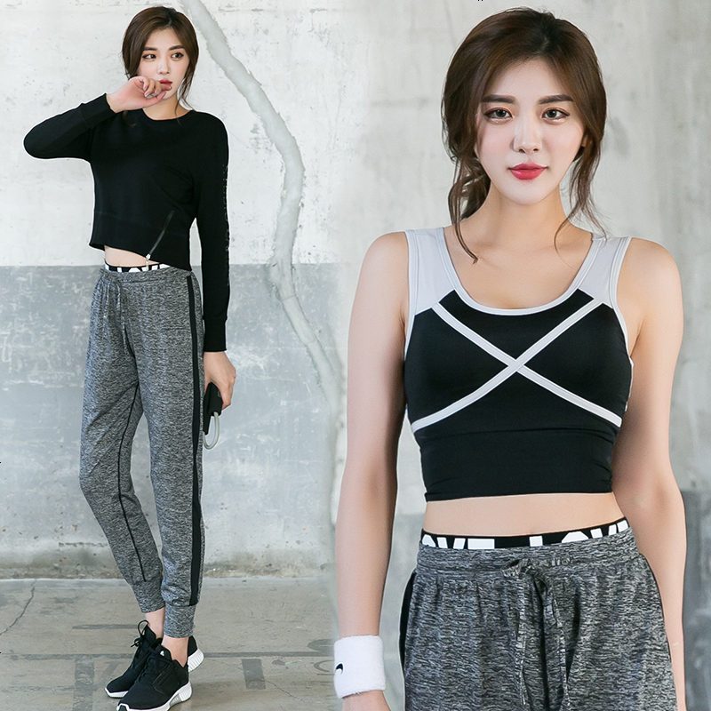 韩国健身服女秋冬晨跑长袖瑜伽服宽松拉链速干健身房跑步运动套装