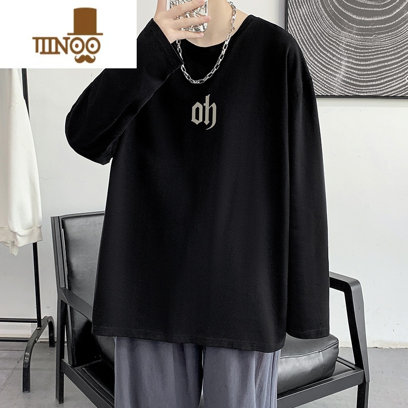 YANXUoversize国潮长袖T恤男款夏季圆领卫衣宽松bf慵懒风衣服大恤高清大图