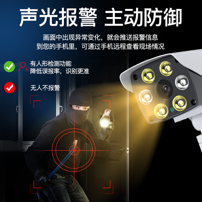 送7天循环监控录像卡 无线摄像头连手机远程wifi家用网络室外高清夜视语音对讲监控器 固定支架特惠版高清大图