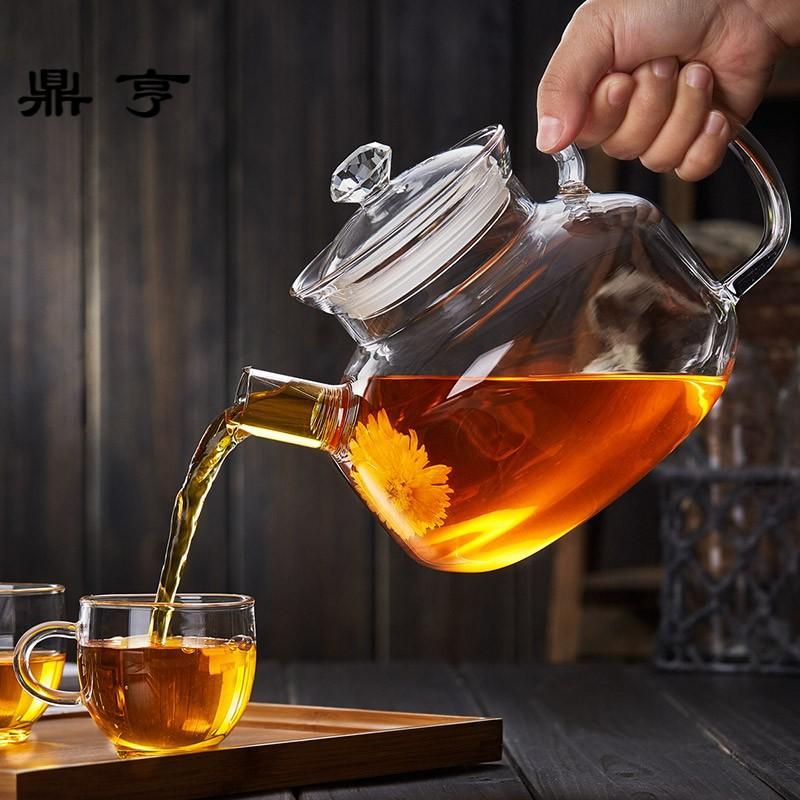 鼎亨 玻璃茶壶耐高温加厚花茶壶过滤水壶耐热玻璃茶具煮茶壶