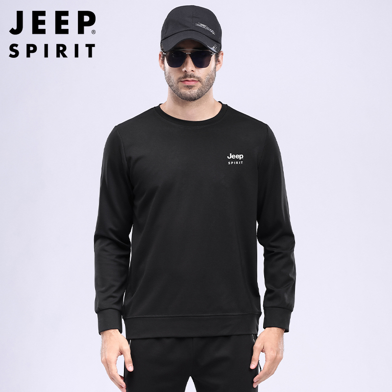 JEEP SPIRIT吉普2022新款男士卫衣圆领男宽松休闲大码长袖纯色T恤套头上衣打底衫