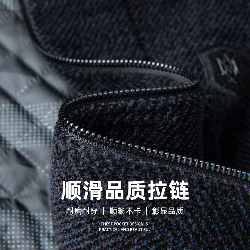 恒源祥加绒夹克外套中老年男士毛呢大衣加绒加厚爷爷装棉衣冬毛高清大图