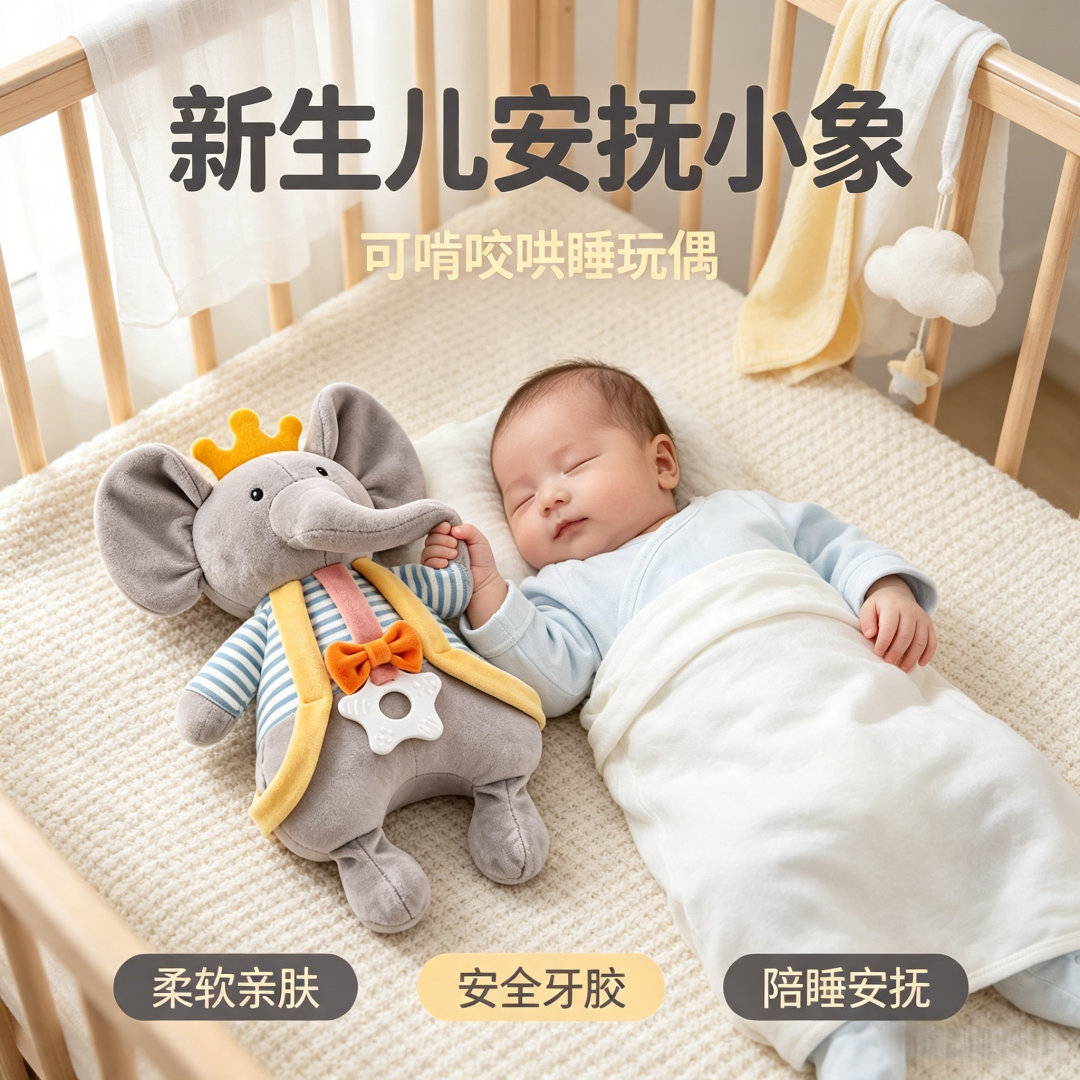 婴儿安抚玩偶可入口啃咬安抚巾新生儿宝宝0-1岁睡觉玩具6个月1663 【艾利王子】大象-袋装