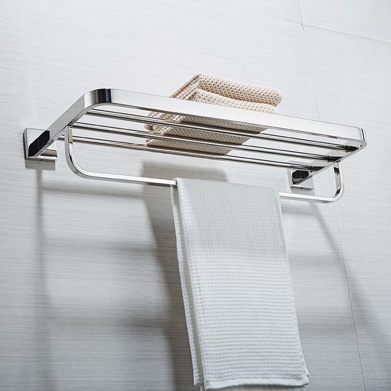 免打孔宾馆酒店sus304不锈钢浴巾架毛巾架五金件卫生间毛巾挂2层壹德