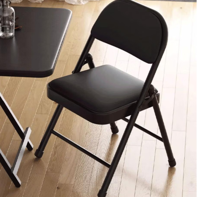 匹牧 折叠椅子家用学习凳子电脑椅办公会议靠背椅 加强底座双层海绵/PU皮+黑架 (计价单位:把) 黑色高清大图